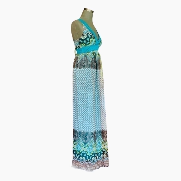 EVA ALEXANDER London V-Neck Multicolor Print Sleeveless Sheer Women’s Maxi Dress - Picture 5 of 11